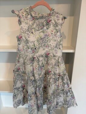 Janie and Jack Cream Floral Ruffle Tiered Dress with Pastel Accents